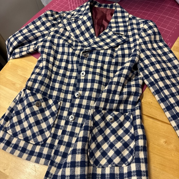 Vintage Navy White Check Wool Blazer – 70s Style - Picture 7 of 7